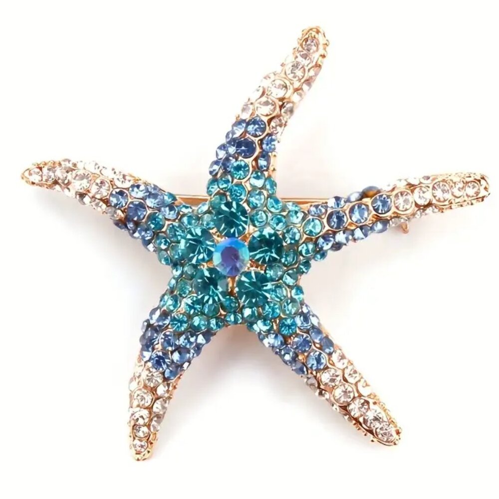 🌺 🌺 🌺 Crystal Blue Starfish Brooch